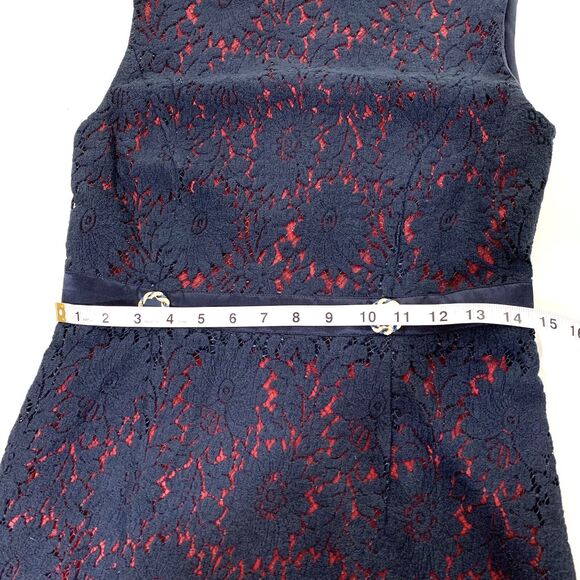 Algo Dress Dress Navy Blue Red Lace Overlay Sleeveless Wool Silk Blend Size P - Picture 13 of 16